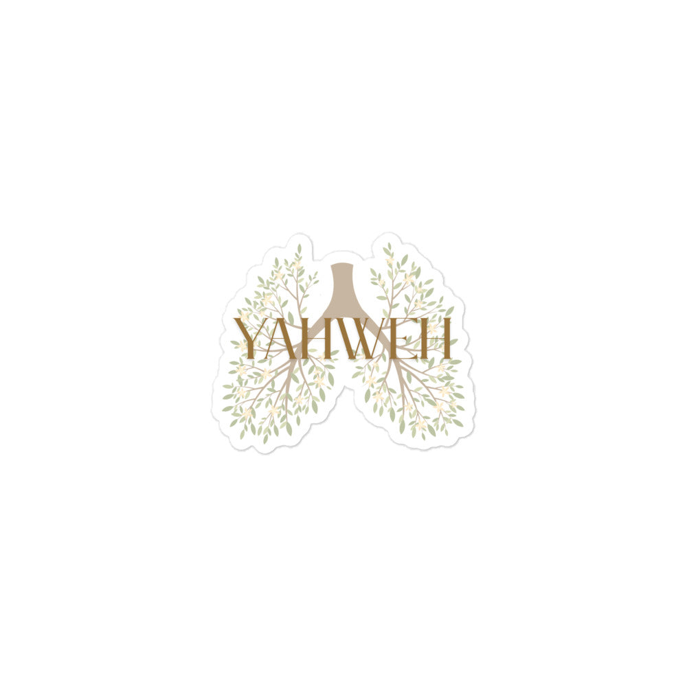 Sticker with 'YAHWEH' text inside lungs graphic on a white background