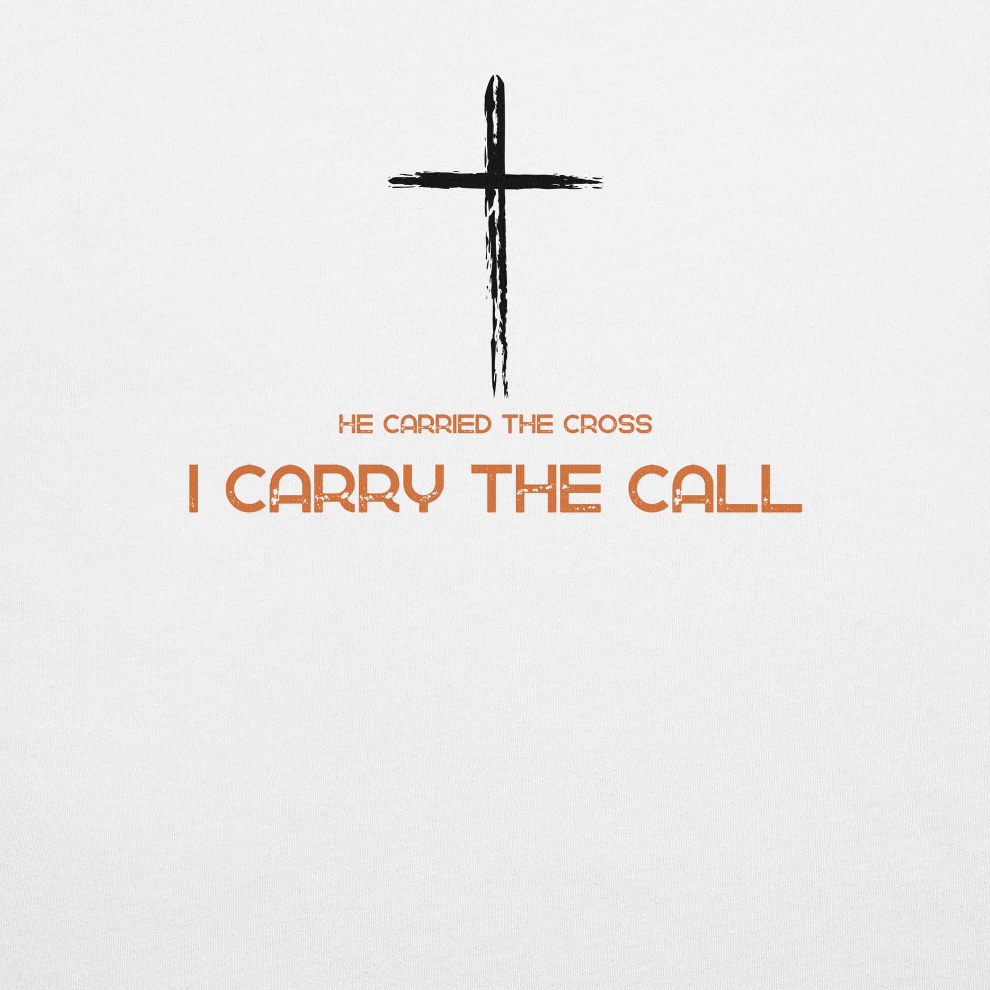Cross symbol with 'I Carry the Call' text on a white background